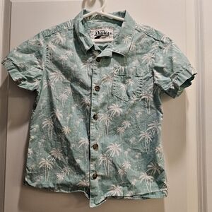 sz4/5 True Dudes Palm Tree Print Shirt Green White Easter Spring Break‎ Vacation
